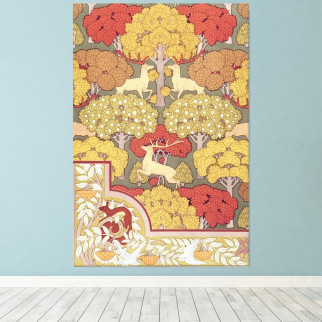 Lienzo Deer &Tree Squirrel Bird Rowan Berries Art Nouveau (Insitu (piso de madera))