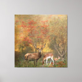 Lienzo Deers en otoño poster de tapicería forestal tripty