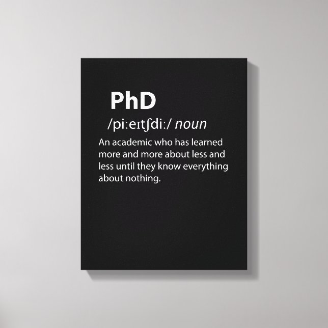 Lienzo Definición de diccionario divertida de PhD (Anverso)