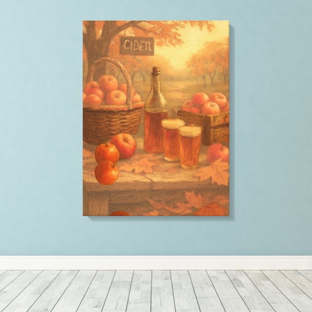 Lienzo Degustación de sidra rústica - El derrame de otoño (Insitu (piso de madera))