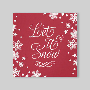 Lienzo Deja que la nieve tipografía de invierno rojo