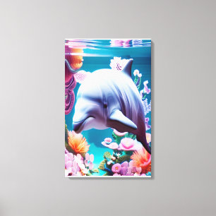 Lienzo Delfín colorido en un océano floral - Amante oceán
