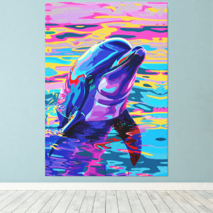 Lienzo Delfín vibrante - Sueño oceánico colorido