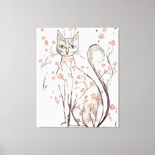 Lienzo Delicado ilustracion de gatos de flores