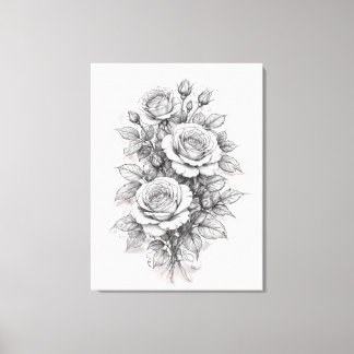 Lienzo Delicate Romantic Rose Bouquet Sketch 