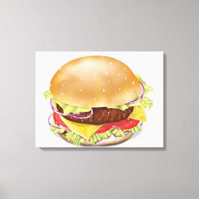 Lienzo Deliciosa hamburguesa o hamburguesa de queso. (Anverso)