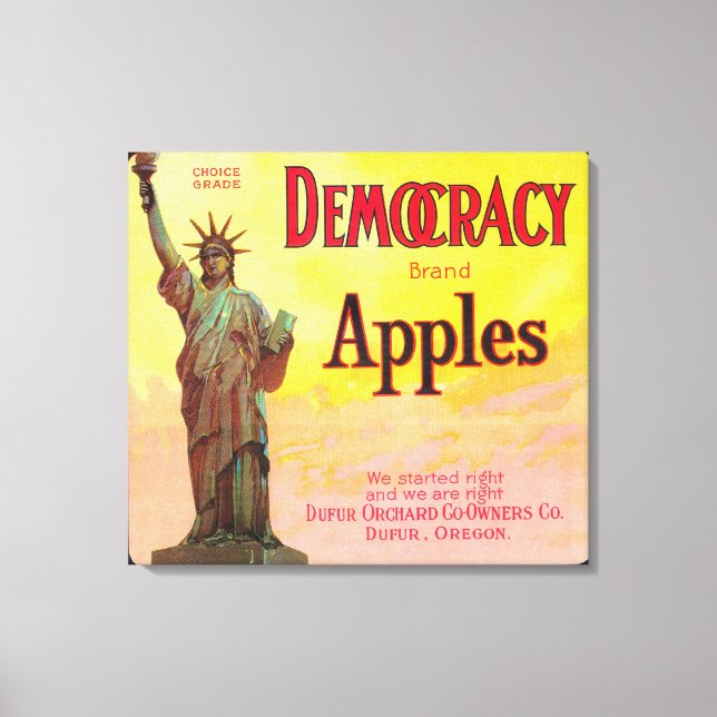 Lienzo Democracy Apple Crate LabelDufur, O (Anverso)