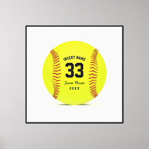 Lienzo Deporte de softball amarillo rojo y negro personal