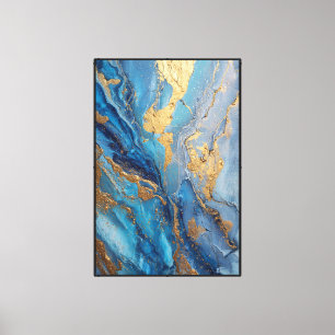 Lienzo Deriva Mineral Azul y Dorado Abstracto