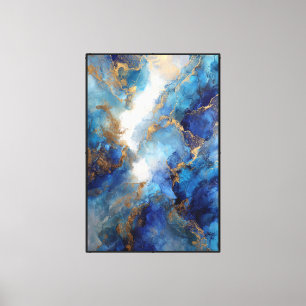 Lienzo Deriva Turquesa: Abstracto Fluido Azul y Dorado