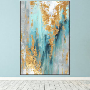 Lienzo Deriva Vertical: Abstracto Verde Azul y Dorado