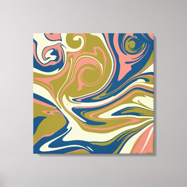 Lienzo Derrame: azul, verde oliva, rosa y crema (Anverso)