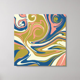 Lienzo Derrame: azul, verde oliva, rosa y crema