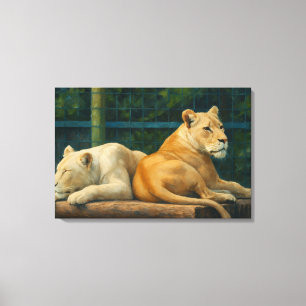 Lienzo Descanso protegido - Pareja de leones en ambientes
