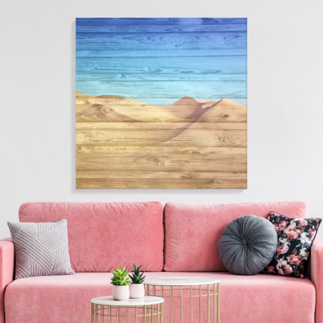 Lienzo Desert Sand Dunes Beautiful Blue Sky On Wood Grain (Insitu (Sala de estar))
