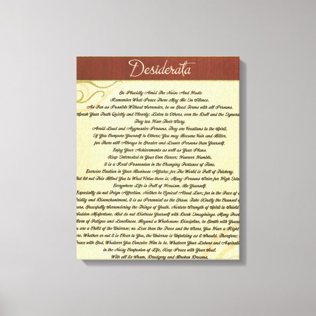 Lienzo DESIDERATA Poem=Max Ehrmann=Woodgrain Canvas (Anverso)