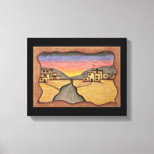 Lienzo Desierto Southwest Folk Art Colorful Sunset