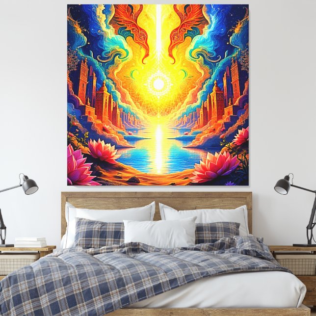 Lienzo Despertar una ciudad de luz divina (Insitu(Dormitorio))