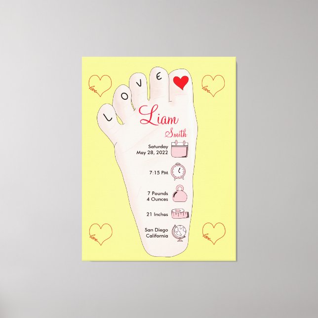 Lienzo Detalles de estadísticas de nacimiento de regalo d (Anverso)