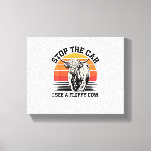 Lienzo Detén El Auto Que Veo Fluffy Cow Retro Highland Co