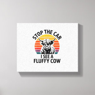 Lienzo Detén El Auto Que Veo Fluffy Cow Retro Highland Co