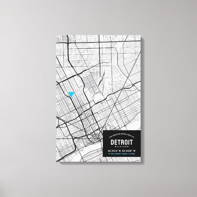 Lienzo Detroit, Michigan City Map + Mark Your Location (Anverso)