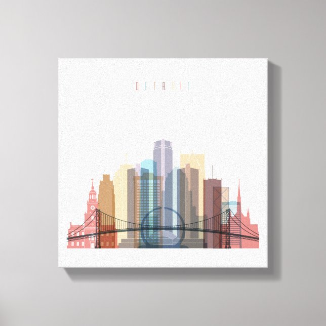 Lienzo Detroit, Michigan | Línea de la ciudad (Anverso)