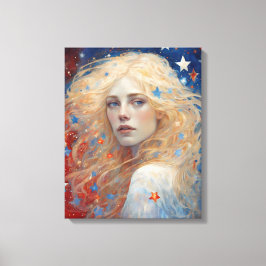 Lienzo Día de la Independencia Mujer Azul Blanco Rojo