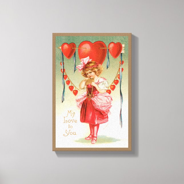 Lienzo Día de San Valentín antiguo, niña victoriana con c (Anverso)
