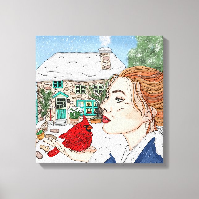 Lienzo Día del Invierno dibujado a mano, cabaña inglesa (Anverso)