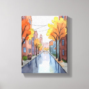 Lienzo Día Lluvioso en Boston   Pintura MA Acuarela