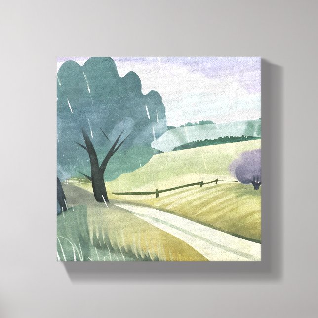 Lienzo Día lluvioso | Paisaje de las colinas acuáticas de (Anverso)