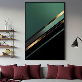 Lienzo Diagonal Stripes in Deep Emerald and Gold