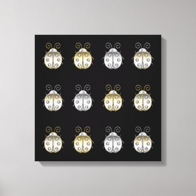 Lienzo Diamante dorado de plata de ladybugs (Anverso)