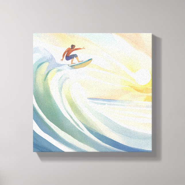 Lienzo Días de surf | Acuarela de surf de olas del océano (Anverso)