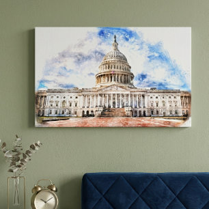 Lienzo Dibujo al pastel del Capitolio de los Estados Unid