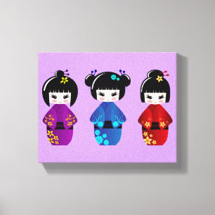 Lienzo Dibujo animado lindo de las muñecas del kokeshi