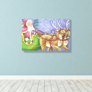 Lienzo Dibujo animado lindo Papá Noel Navidad Trineo Reno