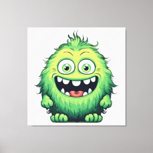 Lienzo Dibujo Animado Monstruo Verde Lindo Sonriente