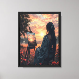 Lienzo Dibujo artístico de canvas de artistas de atardece