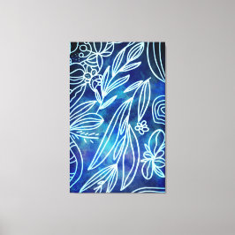 Lienzo Dibujo botánico de color blanco y torquesa glamuro