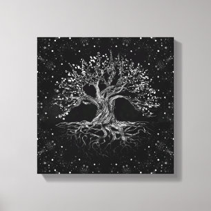 Lienzo Dibujo de árbol de la vida en blanco y negro