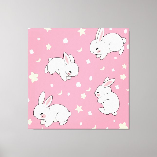 Lienzo Dibujo de conejo kawaii rosa lindo (Anverso)