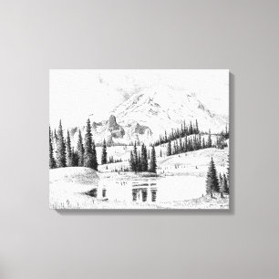 Lienzo Dibujo de lápiz hermoso del Monte Rainier