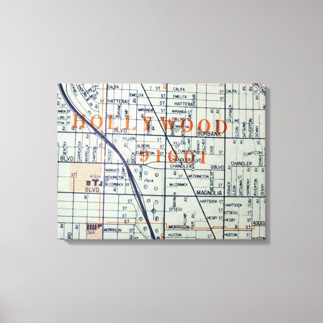 Lienzo Dibujo de mapas de Hollywood, CA (Anverso)