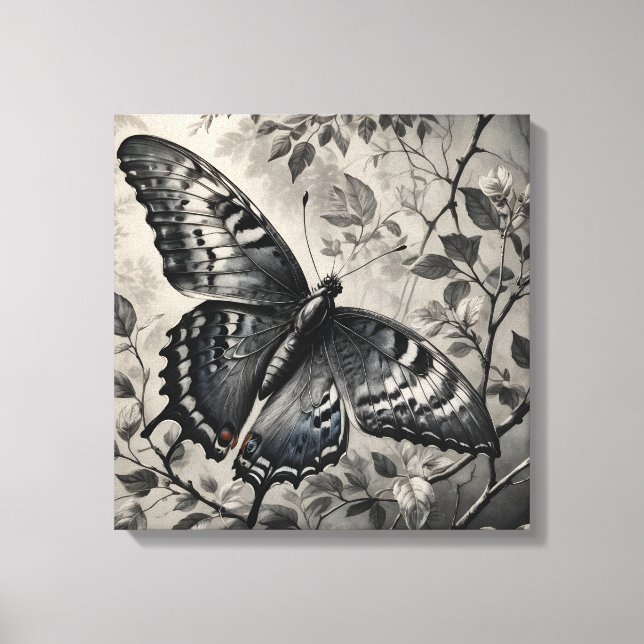 Lienzo Dibujo de mariposas en blanco y negro (Anverso)