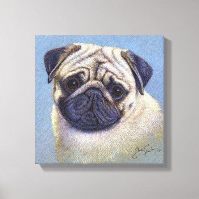 Lienzo Dibujo de perro de pug por Glenda S. Harlan (Anverso)