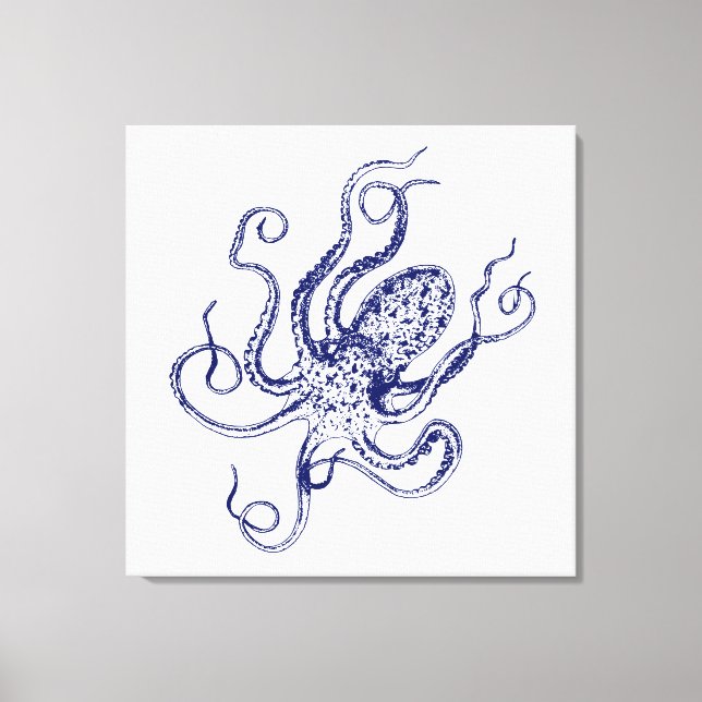 Lienzo Dibujo de pulpo estilizado de vintage #1 azul (Anverso)