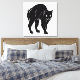 Lienzo Dibujo de silueta de gato negro de Halloween