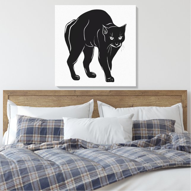 Lienzo Dibujo de silueta de gato negro de Halloween (Insitu(Dormitorio))